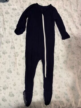 Navy Zip-Front Kids Bamboo Footie One-Piece